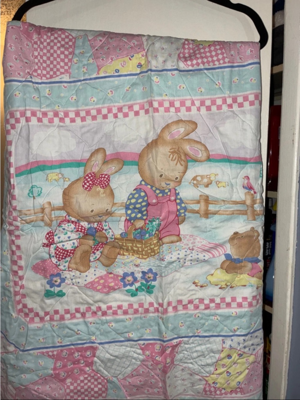 Pink Bunny Patchwork Baby Quilt by